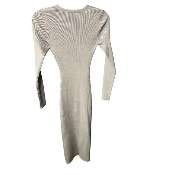 Harper & Ivy Ribbed Knit Midi Dress Sage Green Button Front Bodycon Small NWOT - Picture 3 of 6